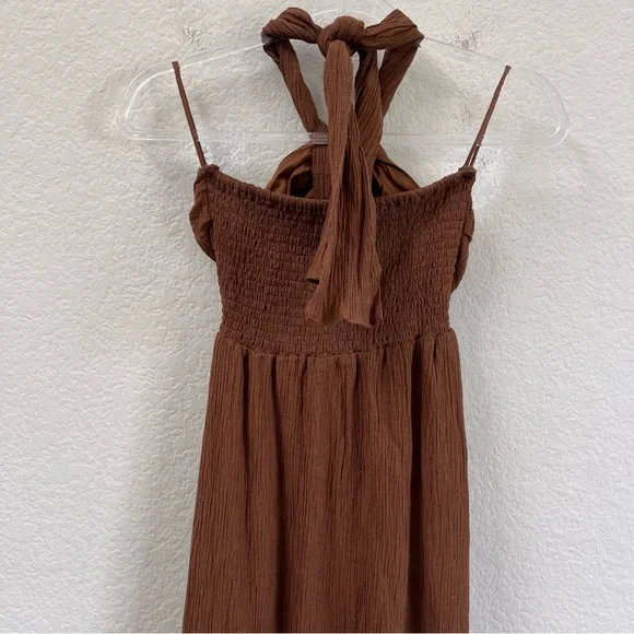Faithfull The Brand Halona Gauze Maxi Dress Brown Size US 6 - Picture 5 of 6